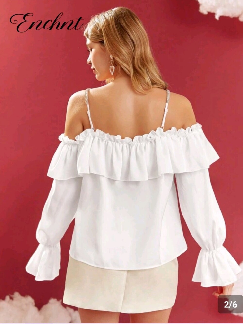 White Off-Shoulder Ruffle Blouse - Picture 2 of 4